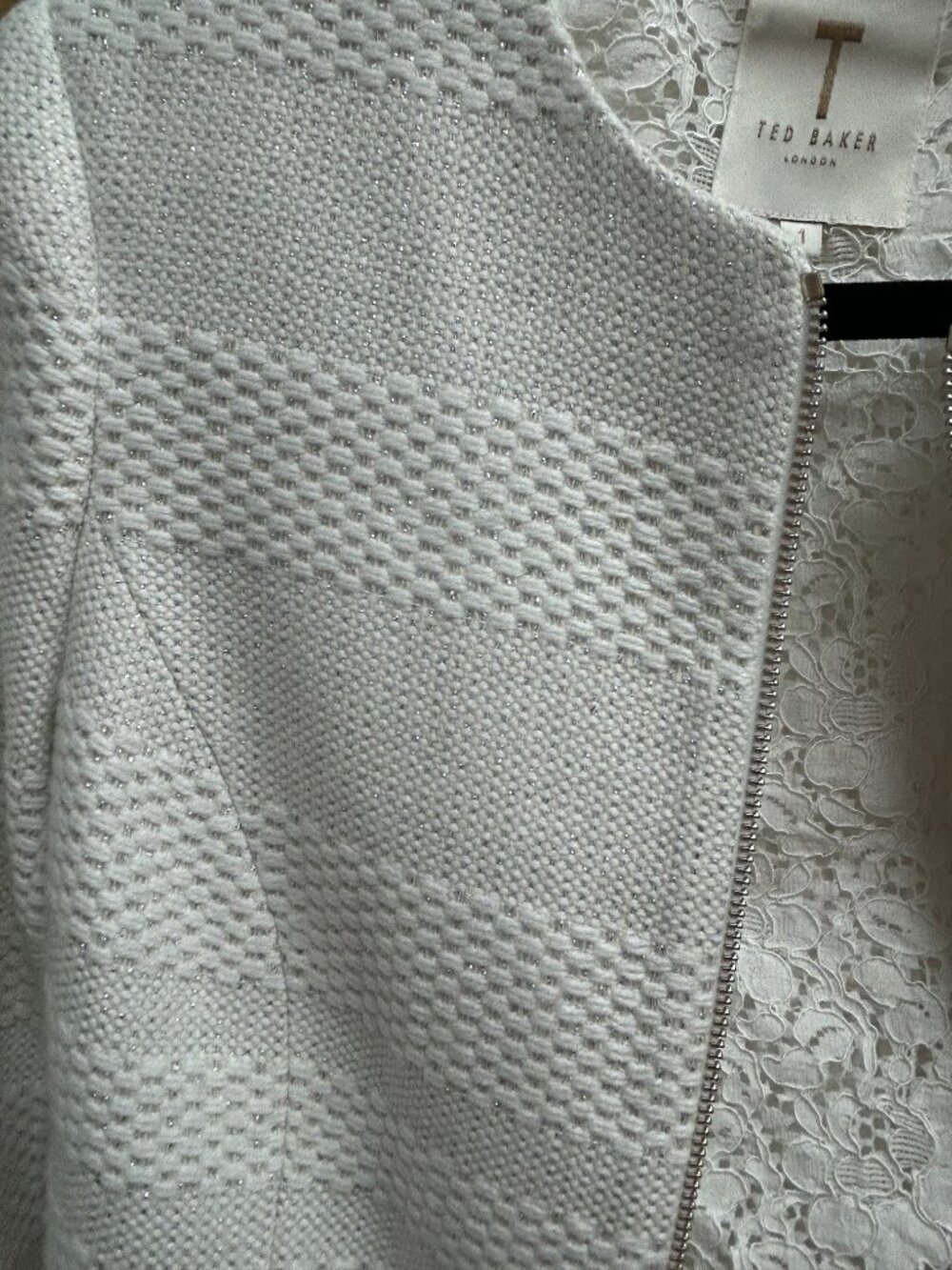 White and silver Ted Baker London dressy blazer size 1/size 2-4 equivalent - Picture 2 of 4